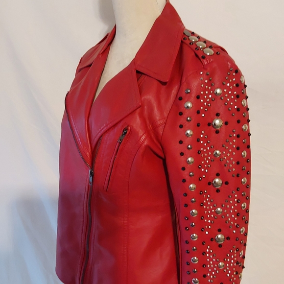 V Christian Red Faux Leather Moto Jacket. SIZE SMALL - Picture 10 of 16